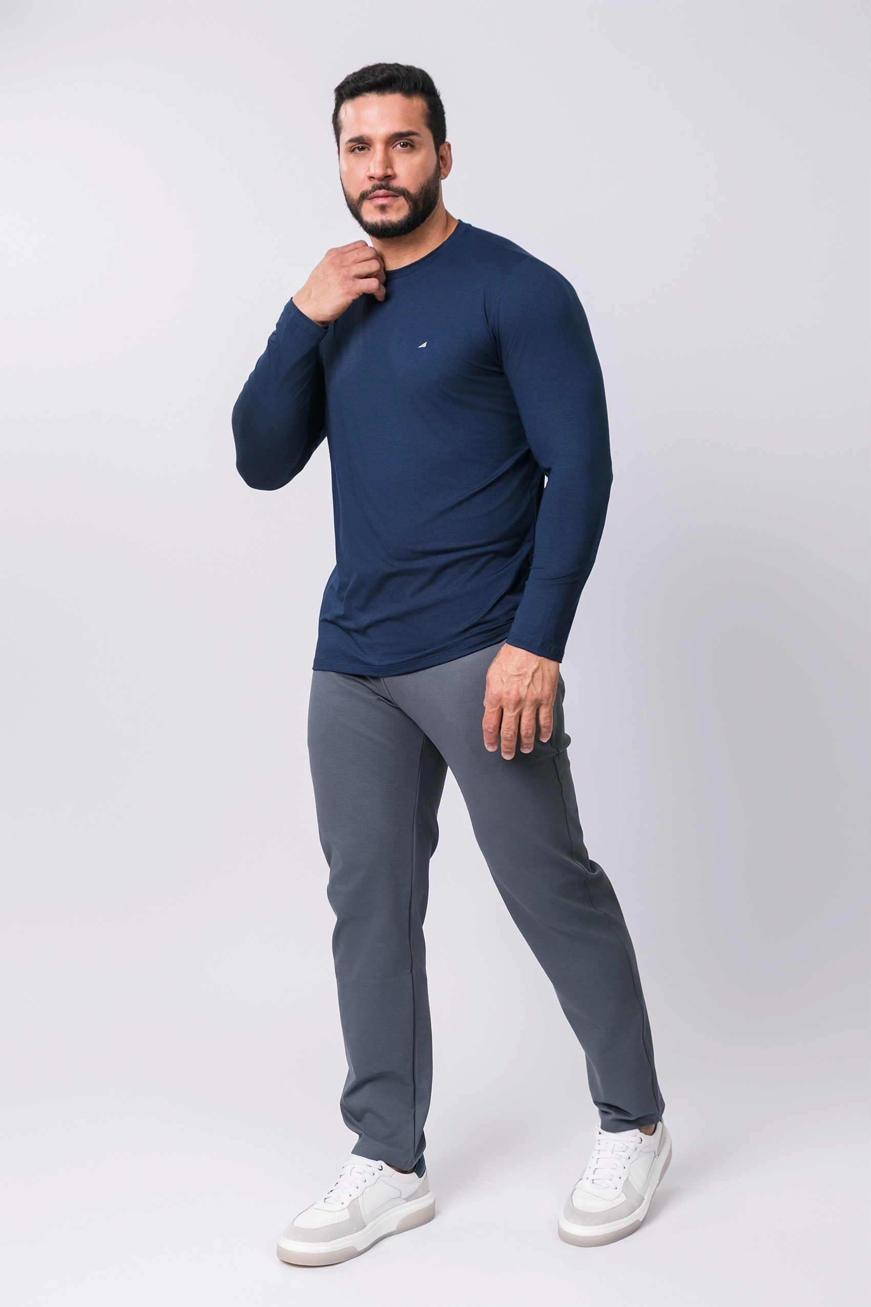 Camiseta Manga Longa Casual Tecido Modal Smart High