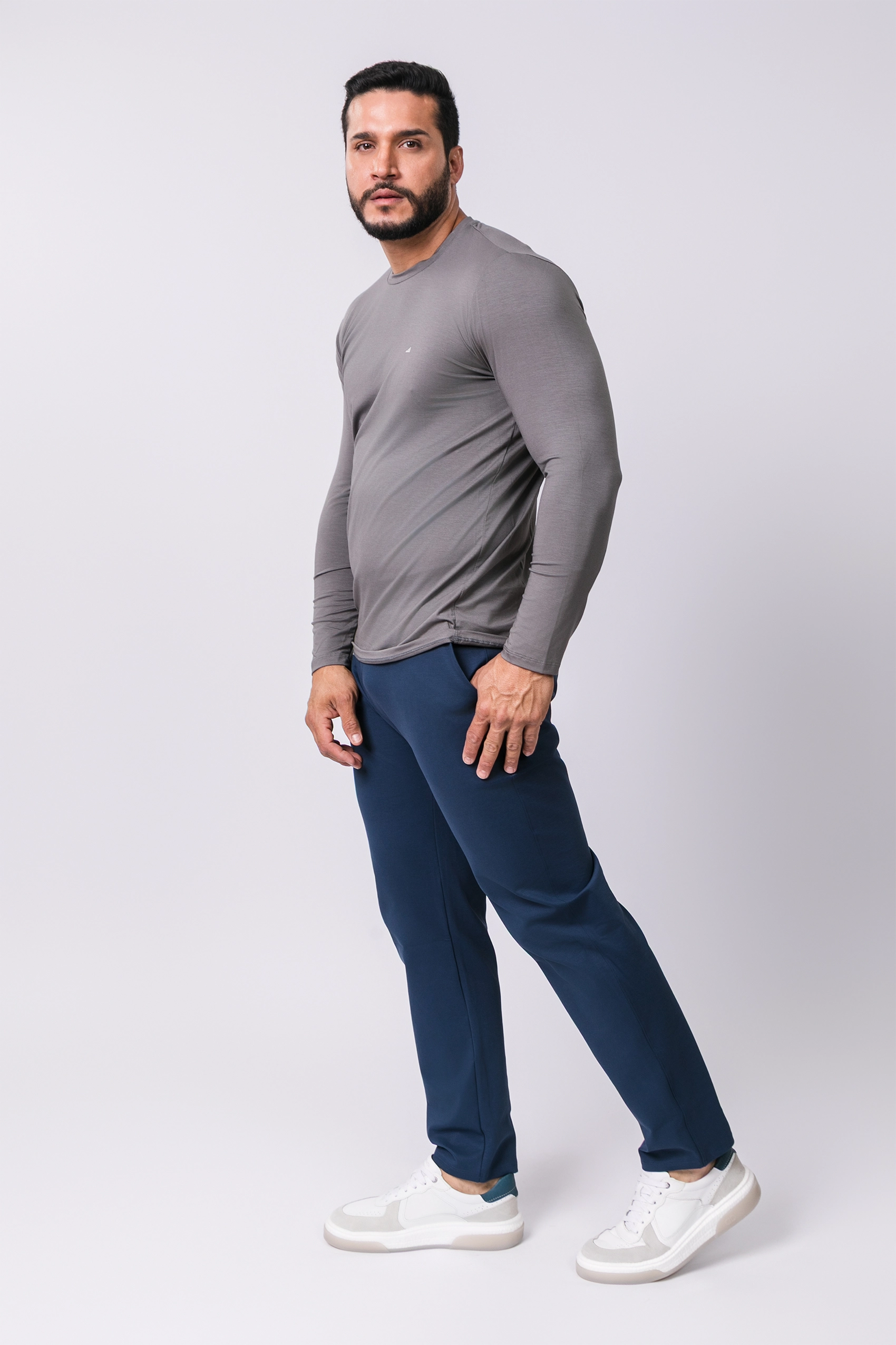 Camiseta Manga Longa Casual Tecido Modal Smart High