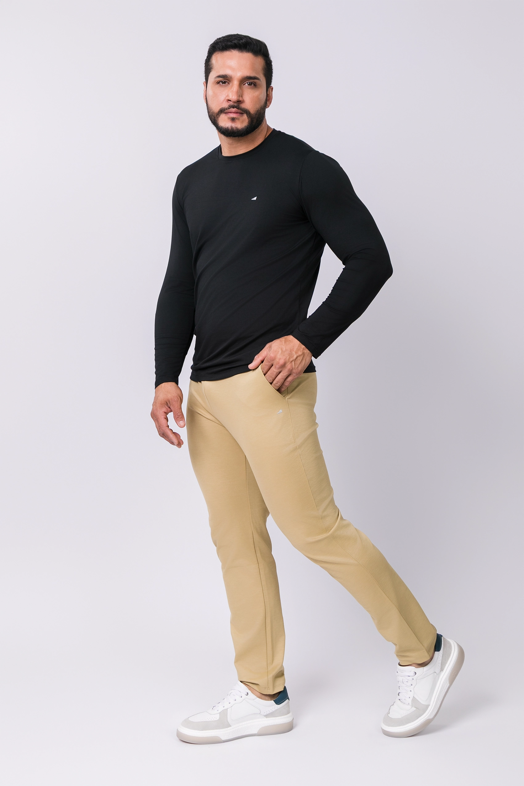 Camiseta Manga Longa Casual Tecido Modal Smart High